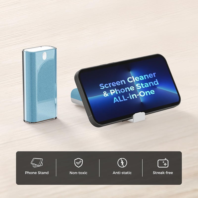CLICK CLEAN Touchscreen Mist Cleaner, Screen Cleaner, All in One Screen Cleaner Spray with Microfiber and Phone Stand for All Phones, Laptop and Tablet Screens (Light Blue) - Image 2